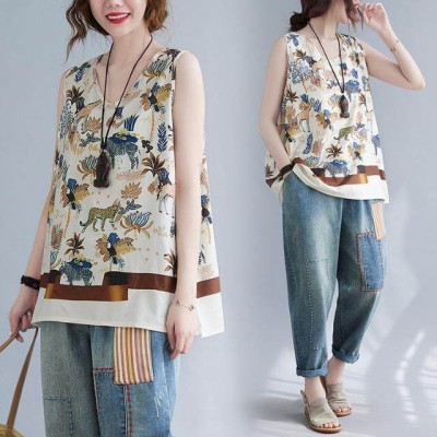 WhiteTime V领上衣女式无袖背心T恤女式外穿大号女式夏季背心女式夏季薄款紧身裤女式301T0852